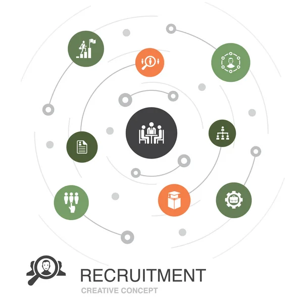 Recrutamento conceito círculo colorido com ícones simples. Contém elementos como carreira, emprego, posição —  Vetores de Stock