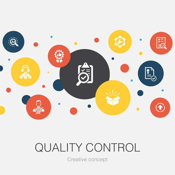 Qualitätskontrolle trendige Kreis-Vorlage mit einfachen Symbolen. enthält Elemente wie Analyse, Verbesserung, Service-Level — Stockvektor