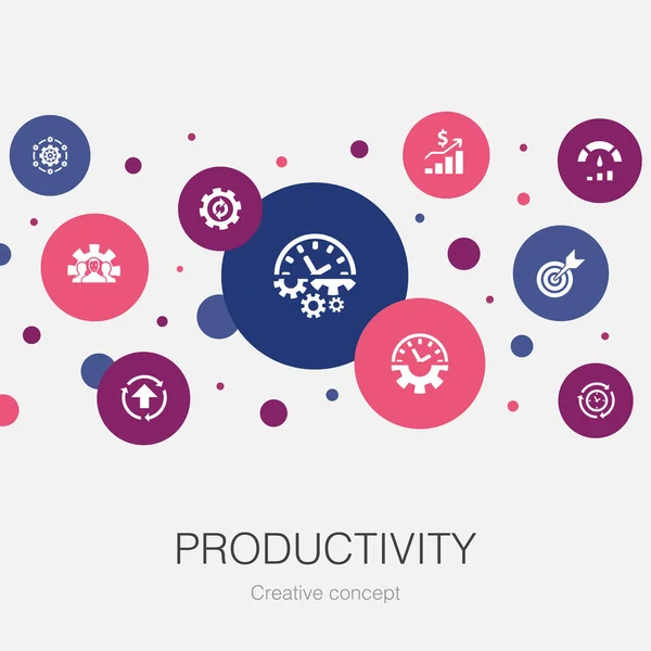 Modèle de cercle tendance de productivité avec des icônes simples. Contient des éléments tels que la performance, l'objectif, le système — Image vectorielle