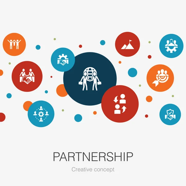 Partnerschaft trendige Kreis-Vorlage mit einfachen Symbolen. enthält Elemente wie Zusammenarbeit, Vertrauen, Abkommen — Stockvektor