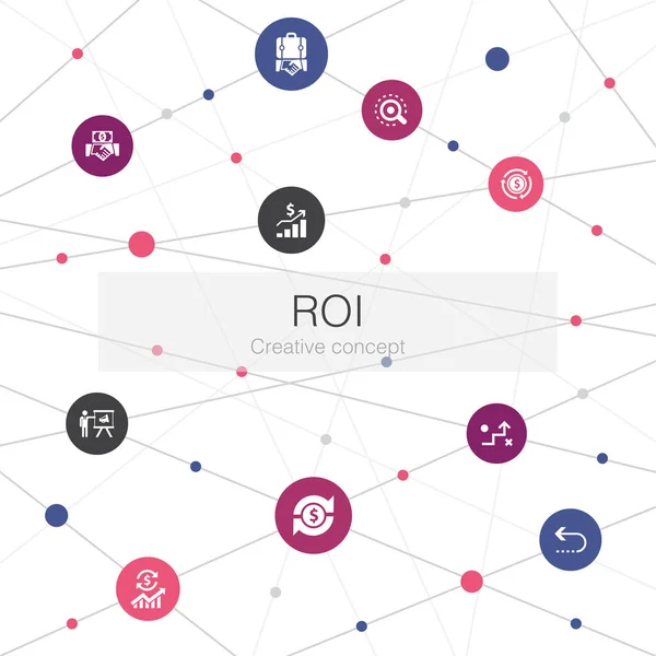Modelo web moderno Roi com ícones simples. Contém elementos como investimento, retorno, marketing — Vetor de Stock