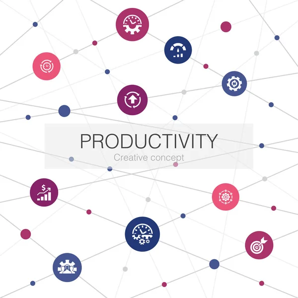 Productivity trendy web template with simple icons. Contains such elements as performance, goal, system — 图库矢量图片