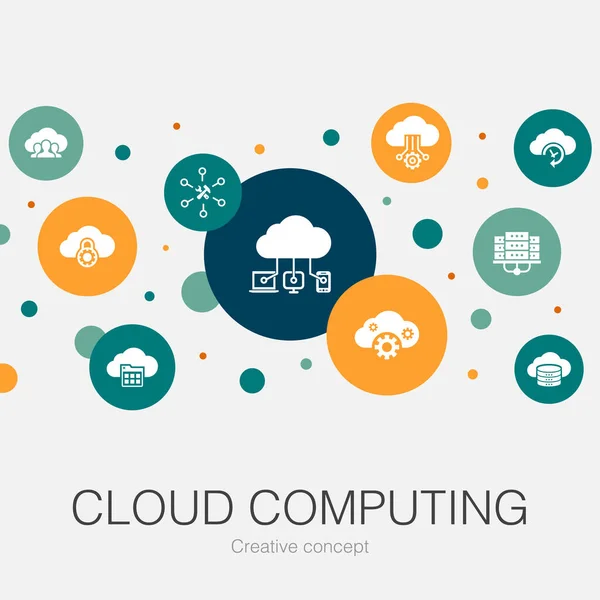 Cloud computing modèle de cercle à la mode avec des icônes simples. Contient des éléments tels que Cloud Backup, datacenter, SaaS — Image vectorielle