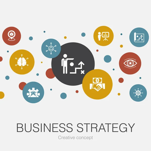 Geschäftsstrategie trendige Kreis-Vorlage mit einfachen Symbolen. enthält Elemente wie Planung, Geschäftsmodell, Vision — Stockvektor
