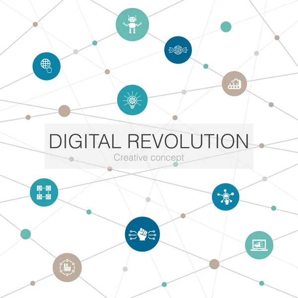 Digitale Revolution trendige Web-Vorlage mit einfachen Symbolen. enthält Elemente wie Internet, Blockchain, Innovation, Industrie — Stockvektor