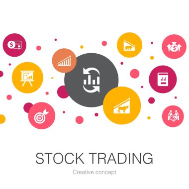 Basit simgelerle hisse senedi ticareti modayı. Boğa pazarı, ayı pazarı, yıllık rapor, basit simgeler gibi unsurlar içerir