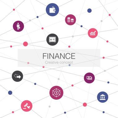 Basit simgelerle finans modası web şablonu. Banka, Para, Grafik gibi elementleri içerir
