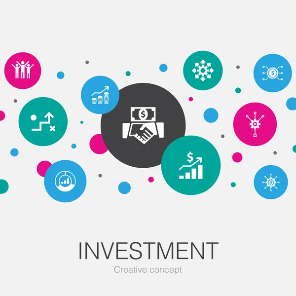 Plantilla de círculo de moda de inversión con iconos simples. Contiene elementos tales como beneficio, activo, mercado — Vector de stock