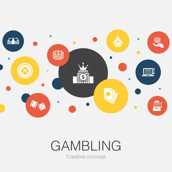 Juego plantilla círculo de moda con iconos simples. Contiene elementos tales como ruleta, casino, dinero, casino — Vector de stock