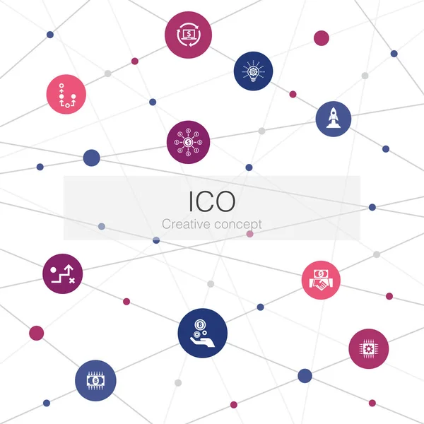 Ico trendige Web-Vorlage mit einfachen Symbolen. enthält Elemente wie Kryptowährung, Start-up, digitale Wirtschaft — Stockvektor