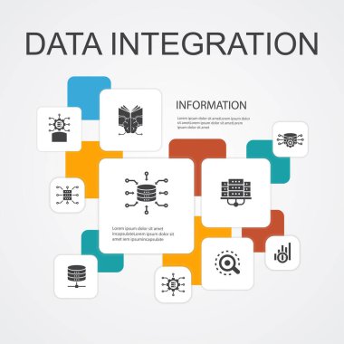 Veri entegrasyonu Infographic 10 satır simgeleri şablonu. veritabanı, veri bilimci, Analitik, Makine Öğrenme basit simgeleri