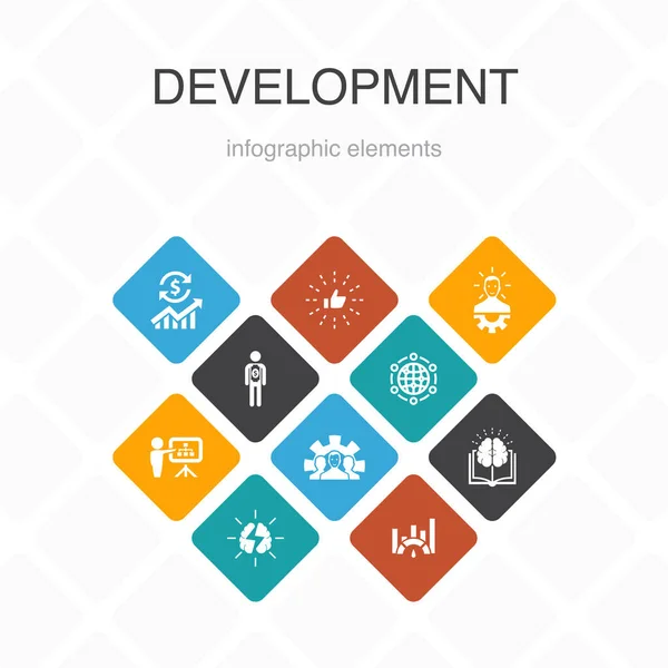 Development Infographic 10 option color design. global solution, knowledge, investor, Brainstorming simple icons — ストックベクタ