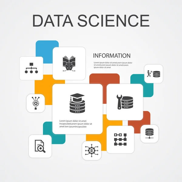 Data Science Infographic 10 πρότυπο εικονιδίων γραμμής. μάθηση μηχανής, Μεγάλα δεδομένα, βάση δεδομένων, ταξινόμηση απλών εικονιδίων — Διανυσματικό Αρχείο