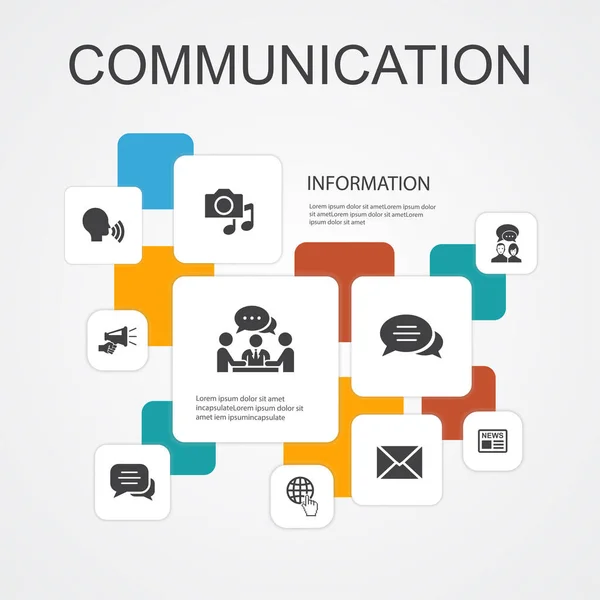 Komunikacja Infografika 10 ikon liniowych szablon. internet, wiadomo??, dyskusja, ogłoszenie proste ikony — Wektor stockowy