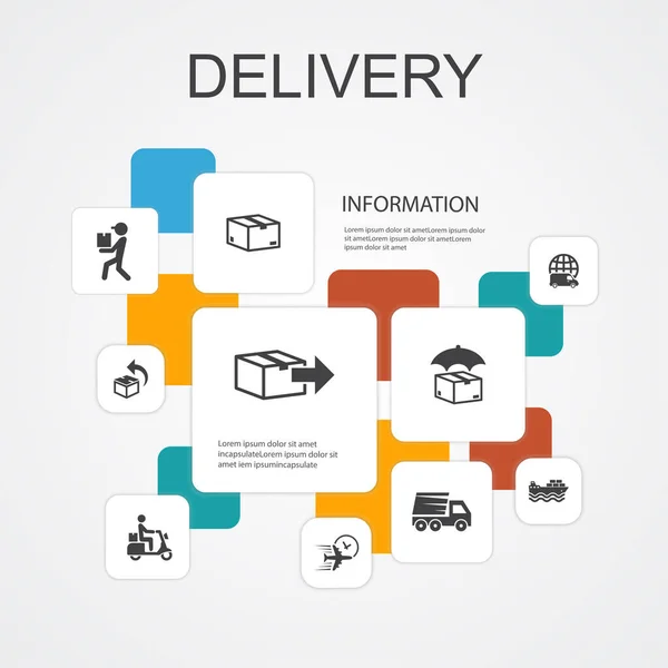 Dostawa Infografika 10 ikon linii szablon. powrót, paczka, kurier, ekspresowa dostawa proste ikony — Wektor stockowy