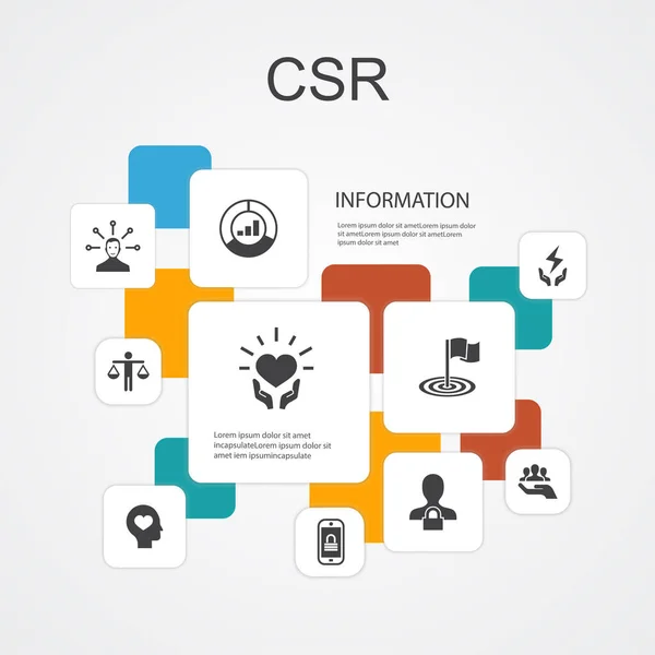 CSR Infografica 10 linee di icone modello. responsabilità, sostenibilità, etica, obiettivi icone semplici — Vettoriale Stock