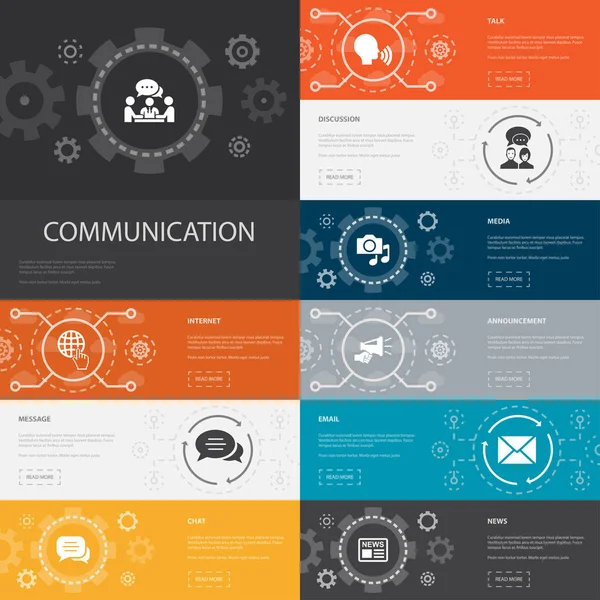 Comunicação Infográfico 10 ícones de linha banners.internet, mensagem, discussão, anúncio ícones simples — Vetor de Stock