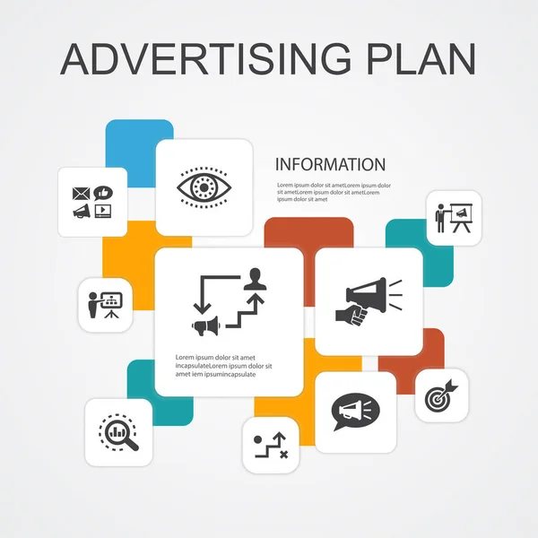 Διαφημιστικό Σχέδιο Infographic 10 εικονίδια γραμμή template.marketing, στρατηγική, σχεδιασμός, στόχος απλά εικονίδια — Διανυσματικό Αρχείο
