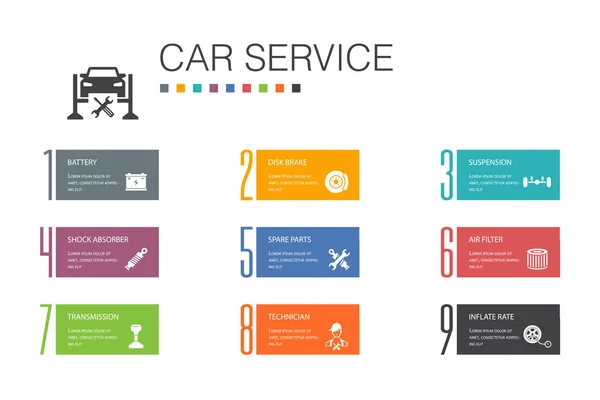 Auto-Service-Infografik 10 Option Linie Konzept. Scheibenbremse, Federung, Ersatzteile, Getriebe einfache Symbole — Stockvektor