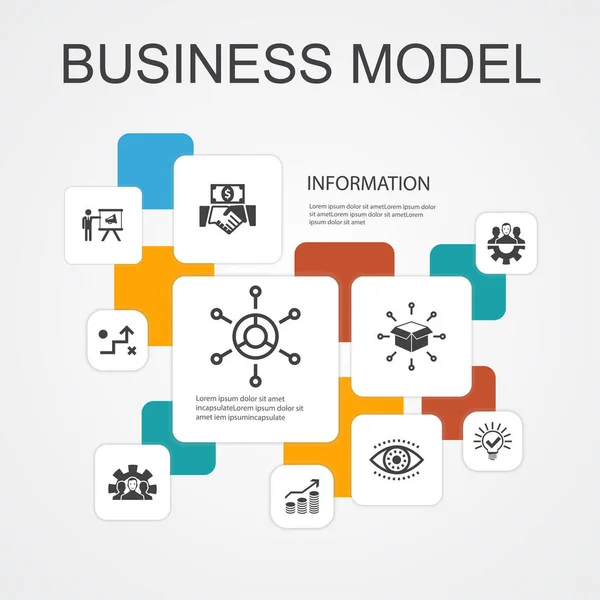 Modelo de negócio Infográfico 10 ícones de linha template.strategy, trabalho em equipe, marketing, ícones simples solução — Vetor de Stock