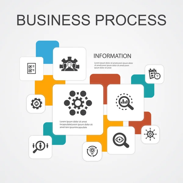 Processo de negócios Infográfico 10 ícones de linha template.implement, analisar, desenvolvimento, Processamento de ícones simples —  Vetores de Stock