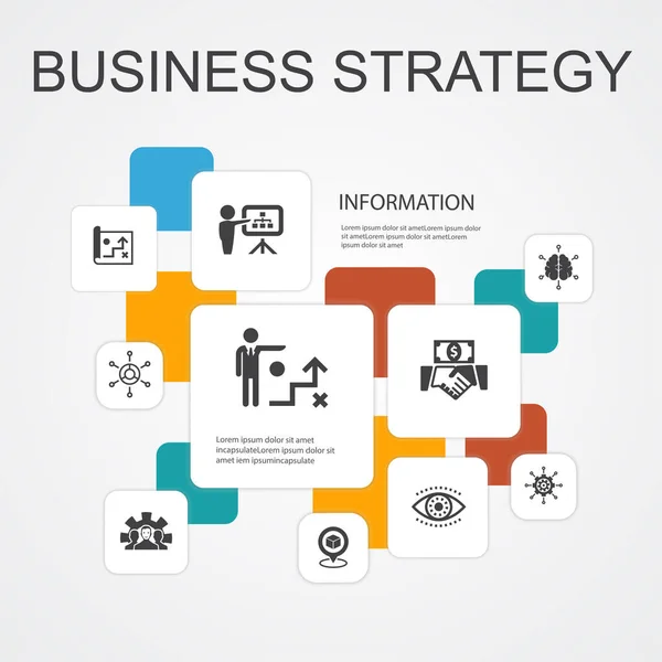Geschäftsstrategie Infografik 10 Zeilen Symbole template.planning, Geschäftsmodell, Vision, Entwicklung einfache Symbole — Stockvektor