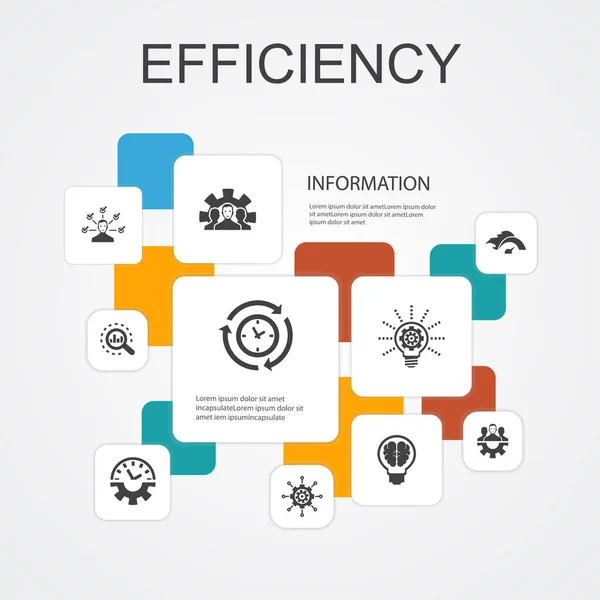 Infografía de eficiencia 10 iconos de línea template.time gestión, velocidad, multitarea, trabajo en equipo iconos simples — Archivo Imágenes Vectoriales