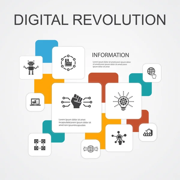 Digitale Revolution Infografik 10 Zeilen Symbole template.internet, Blockchain, Innovation, Industrie 4.0 einfache Symbole — Stockvektor