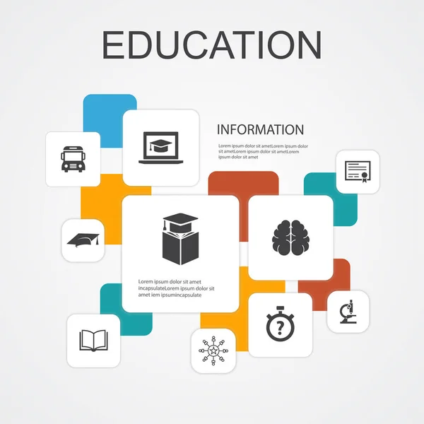 Utbildning Infographic 10 line ikoner template.graduation, mikroskop, frågesport, skolbuss enkla ikoner — Stock vektor