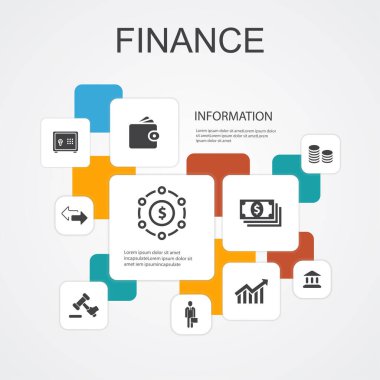 Finans Infographic 10 satır simgeleri şablonu. Banka, Para, Grafik, Basit simgeler takas