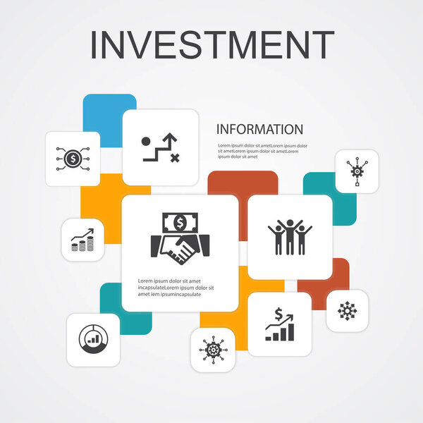 Investment Infographic 10 line icons template. profit, asset, market, success simple icons