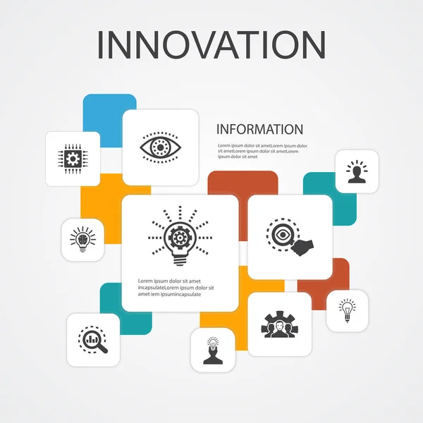 Innowacja Infografika 10 ikon liniowych szablonu. inspiracja, wizja, kreatywność, rozwój proste ikony — Wektor stockowy
