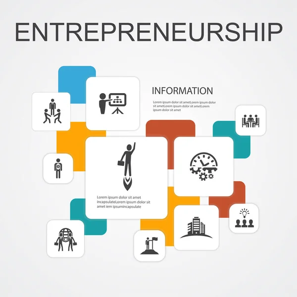 Infografía de emprendimiento Concepto de línea de 10 opciones Inversor, Asociación, Liderazgo, Creación de equipos iconos simples — Vector de stock