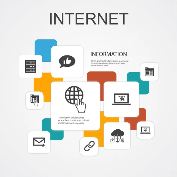 Internet-Infografik Vorlage für 10-zeilige Symbole. E-Commerce, soziale Medien, Website, E-Mail einfache Symbole — Stockvektor