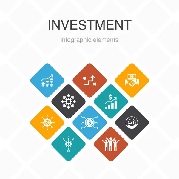 Infografía de inversión 10 opciones color design.profit, activo, mercado, éxito iconos simples — Vector de stock