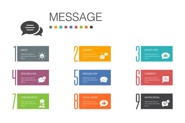 Zpráva Infographic 10 option line concept.emoji, chatbot, group chat, message app simple icons — Stockový vektor