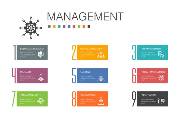 Διαχείριση Infographic 10 επιλογή γραμμή concept.manager, έλεγχος, οργάνωση, παρουσίαση απλά εικονίδια — Διανυσματικό Αρχείο