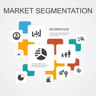 piyasa segmentasyonu Infographic 10 satır simgeleri şablonu.demografi, segment, kriterleme, yaş grubu simgeleri
