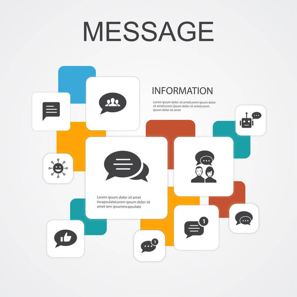 сообщение Infographic 10 line icons template.emoji, chatbot, group chat, message app simple icons
