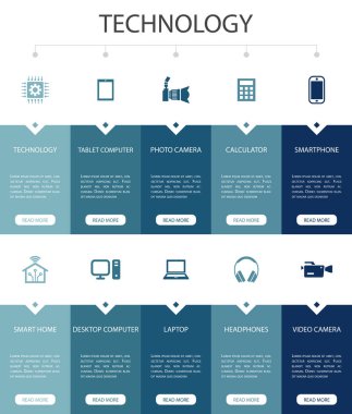Teknoloji Infographic 10 seçenekli Ui tasarımı. akıllı ev, fotoğraf makinesi, tablet bilgisayar, akıllı telefon simgeleri