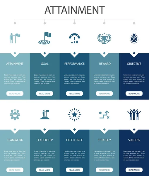 attainment Infographic 10 option UI design.goal, leadership, objective, teamwork simple icons