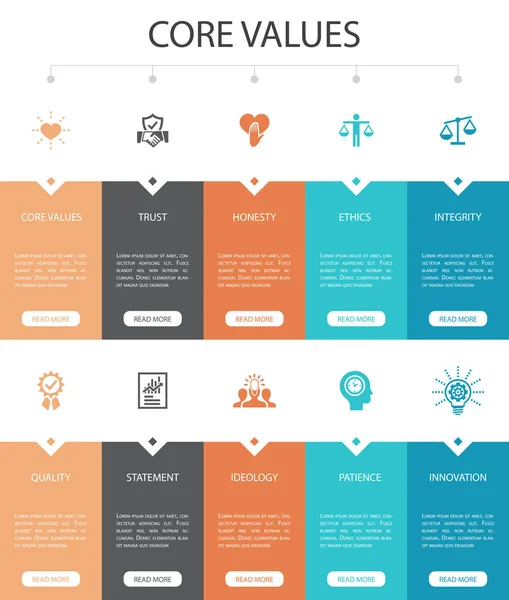 핵심 값 인포 그래픽 10 옵션 UI 지정 .trust, 정직, 윤리학, 단순 한 아이콘 — 스톡 벡터