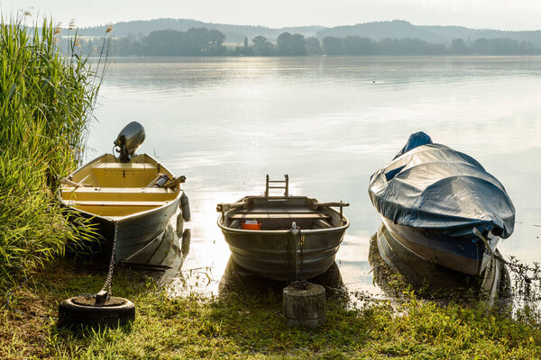 Fishing boats on Reichenau Island, Lake Constance, Baden-Wuerttemberg, Germany