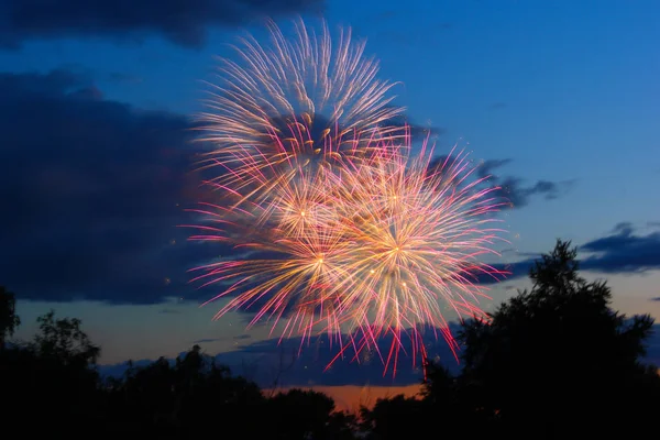 bulutların bir arka plan karşı gece gökyüzünde havai fişek