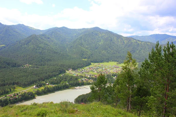 Katun Flod Och Berg Bakgrunden Altai — Stockfoto