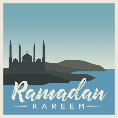 Ramazan Kareem Arapça Kaligrafi ve Tipografi. Banner Şablonu. Arapça Metin Çevirisi: Ramazan, şanlı ay. Vintage vektör İllüstrasyon.