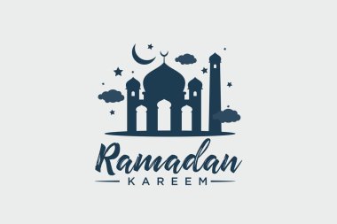 Ramazan Kareem Arapça Kaligrafi ve Tipografi. Banner Şablonu. Arapça Metin Çevirisi: Ramazan, şanlı ay. Vintage posteri. Vektör İllüstrasyonu.