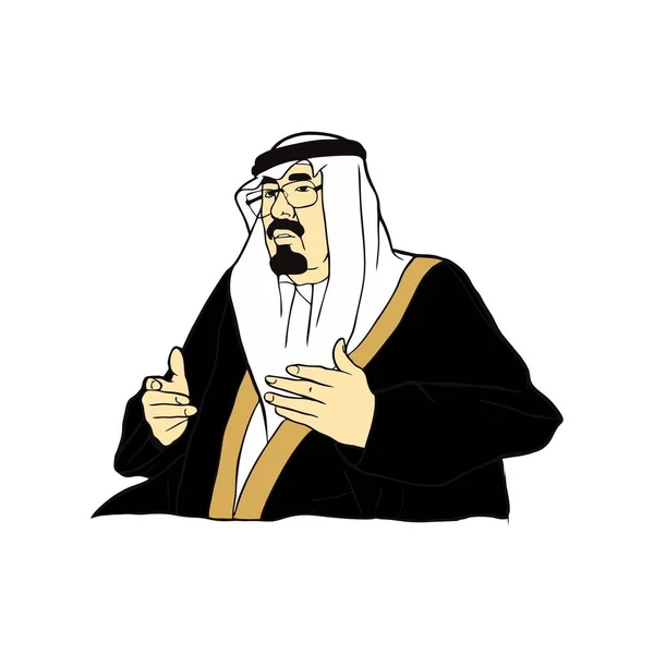 伝統的なスカーフを持つアラビア人の祈り 祈りアブドラ アブドゥル アジズ王ベクトルイラスト — ストックベクタ