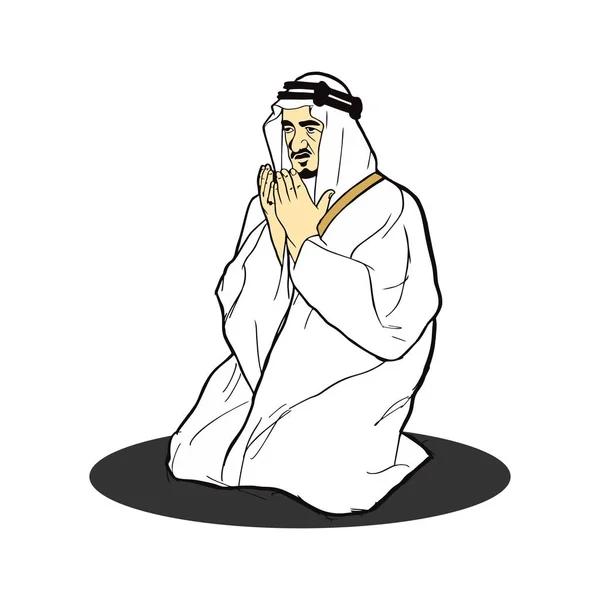 Oración Del Hombre Árabe Con Bufanda Tradicional Rey Faisal Abdul — Vector de stock