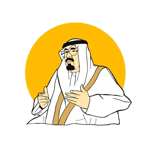 Imádkozni Arab Férfi Hagyományos Sálat Imádság King Abdullah Abdul Aziz — Stock Vector